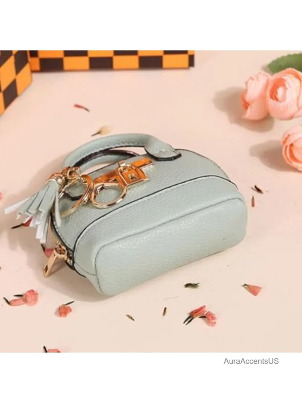Mini Tote Bag Charm for Women, Faux Leather Coin Purse with Lobster Keychain